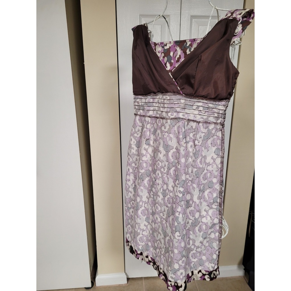 Purple Brown Tropical V-Neck Casual Chic Women's Dress Cotton Dress Size S - Picture 8 of 8
